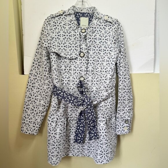 Anthropologie Elevenses NEW Eyelet Lace Trench Coat Jacket Cotton Lightweight 8 - Picture 2 of 16